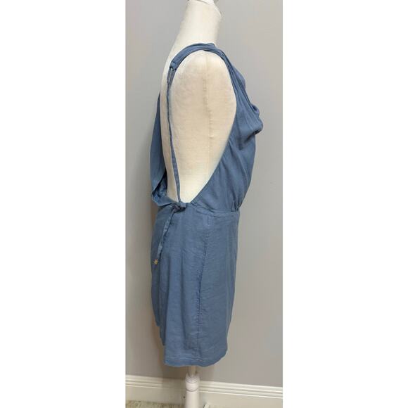 Free People NWT A Little Extra Mini Dress Medium light blue open back $68 linen - Picture 5 of 6